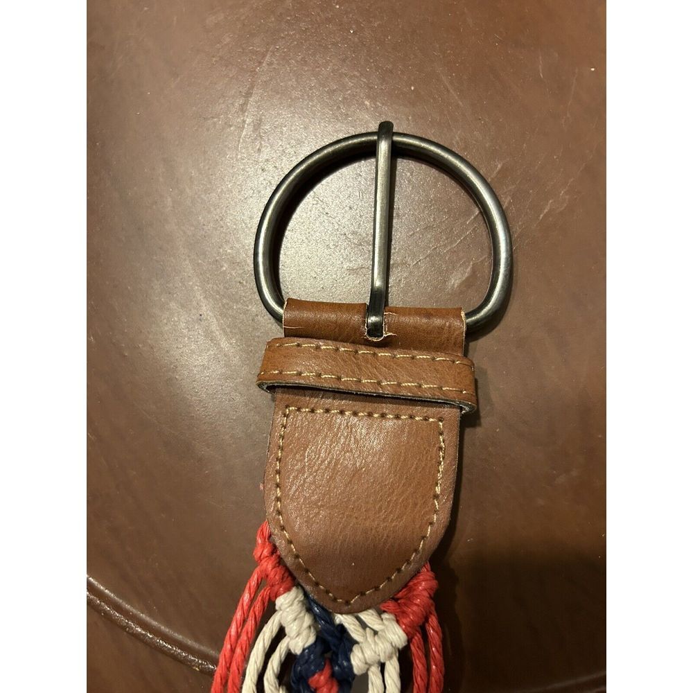 Vintage Braided Leather Accent‎ Belt Size 9 Red White Blue Boho Western Hippie - Picture 4 of 11